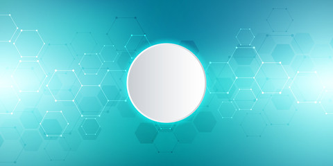 Medical background or science vector design. Molecular structure and chemical compounds. Geometric and polygonal abstract background.