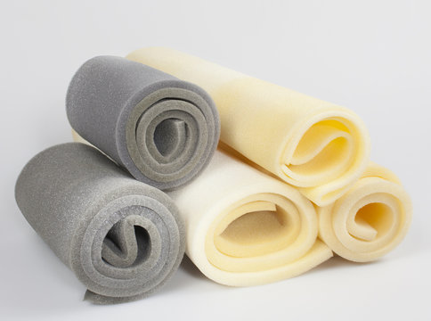 foam, samples of gray and yellow color, in rolls, composition