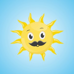 Yellow simple smiling sun with a mustache