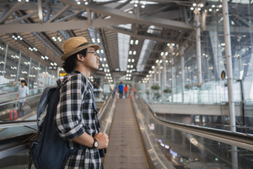 Asian man bag pack tourist in airport.