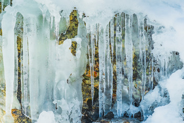 Stunning texture of ice icicles near the lake Vorderer Gosausee. Austria