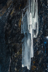 Stunning texture of ice icicles near the lake Vorderer Gosausee. Austria