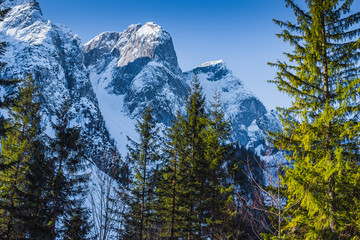 Winter mountain landscape near the lake Vorderer Gosausee. Austria