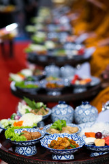 Food set for offering to Buddhist monks in Thailand culture