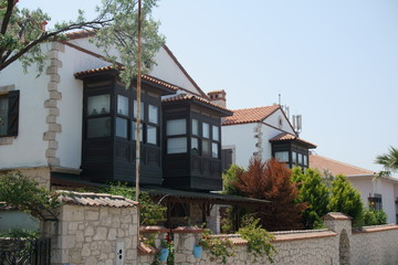 Old stone houses with wooden bay windows