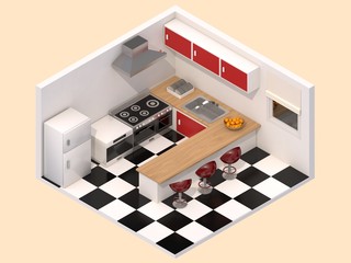 3d rendering isometric kitchen room