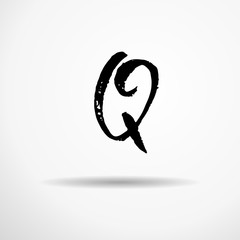 Letter Q. Handwritten by dry brush. Rough strokes textured font. Vector illustration. Grunge style alphabet.