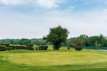 Fototapeta na wymiar green grass on golf courses with balls