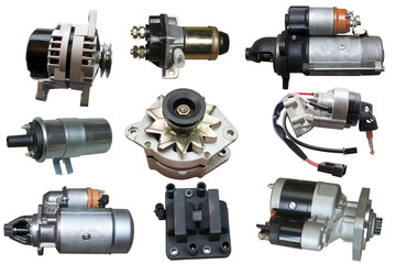 Electrical equipment of the car.Set of auto parts isolated on white background
