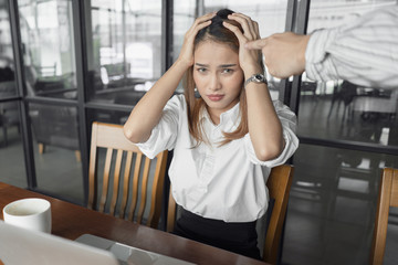 a woman in feeling exhausted and depressed from frustrated. anxiety concept.