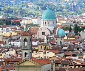 Fototapeta na wymiar Florence Italy big dome of the synagogue and a chruch