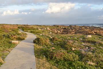 Beautiful beach at cliff walk in Hermanus in South Africa