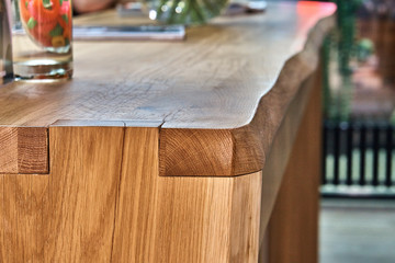 Wooden live edge table in solid oak. Solid oak counter top. Live edge counter top. Details furniture