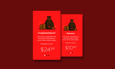  Pay with Credit Card UX UI Screen with Happy Smiley Face Sack and Gold Coins Vector Line Illustration