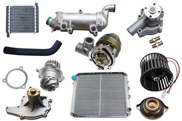 cooling system of the car.Set of auto parts isolated on white background