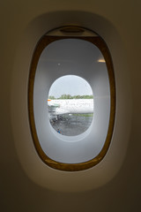 The window in the cabin of passenger aircraft.