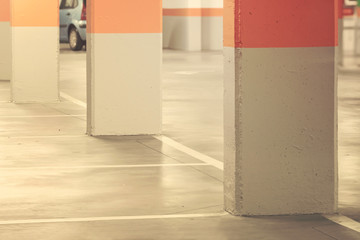 Parking spaces. close up of a empty parking lot.