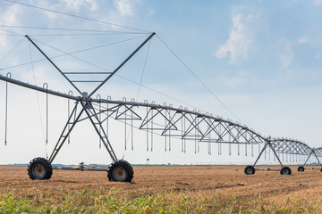 large irrigation systems on wheels, ready in the field