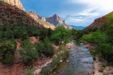 Utah landscape. The Watchman mountain at Sunset in summer, Zion National Park, Utah, USA.