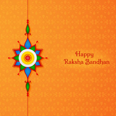 Greeting card with decorative Rakhi for Raksha Bandhan, Indian festival for brother and sister.