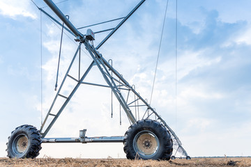 large irrigation systems on wheels, ready in the field