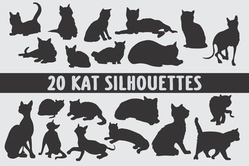 20 Cats Silhouettes various design set