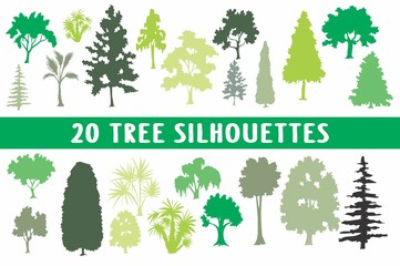 20 tree silhouettes different shapes
