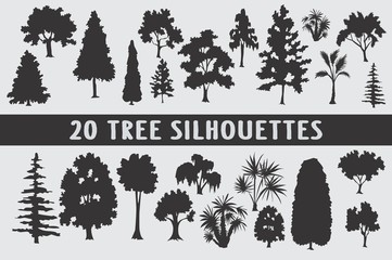 20 tree silhouettes different shapes