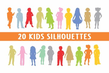 20 Kids in poses set of shapes
