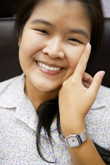 Head Shot Portrait of Young Asian Woman Smile