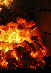 Burning coal in the furnace