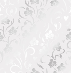 Seamless floral silver pattern with orchids. Decorative vector foiled background.