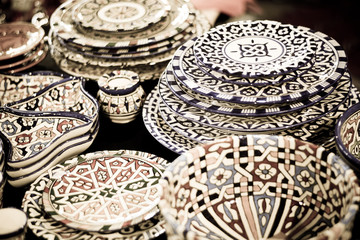 Dishes decorated in oriental markets