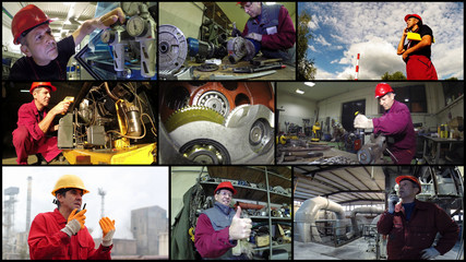 Industrial Workers Concept - Photo Collage / Collage made of photos with industrial workers in various situations