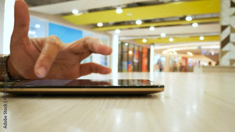 Poster hand of woman using mobile smartphone for application and wireless device concept select focus shall