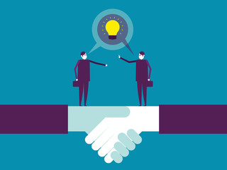 Business and partner on saying good idea. Vector illustration business concept, handshake, cartoon character.