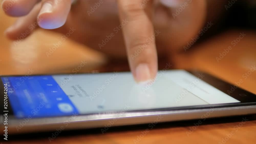 Poster hand of woman using mobile smartphone for application and wireless device concept select focus shall