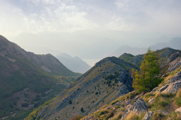 Atmospheric mountain landscape. View of Lovcen National Park from Jezerski vrh peak. Montenegro