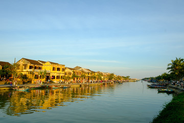 Fototapeta premium Hoai river in ancient Hoian town , Vietnam. Hoian is recognized as a World Heritage Site by UNESCO.