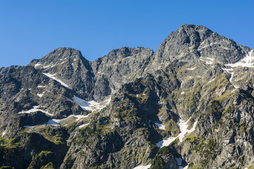Summit pyramid of mountain peaks in Tatra mountains.