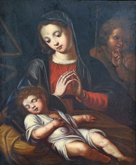 Fototapeta na wymiar Virgin with Child and Saint John the Baptist by the G. A. Sogliani from 16th century in the convent of the Friars Minor in Dubrovnik