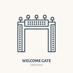 Welcome gate flat line icon. Outdoor advertising sign. Thin linear logo for street ads, marketing services.