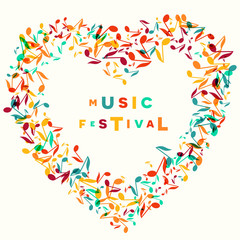 Fototapeta na wymiar Colorful Music Festival notes background. Random colored musical festival poster design template. Vector Illustration