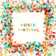 Colorful Music Festival notes background. Random colored musical festival poster design template. Vector Illustration