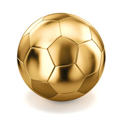 Golden soccer ball on white background. 3d render illustration.