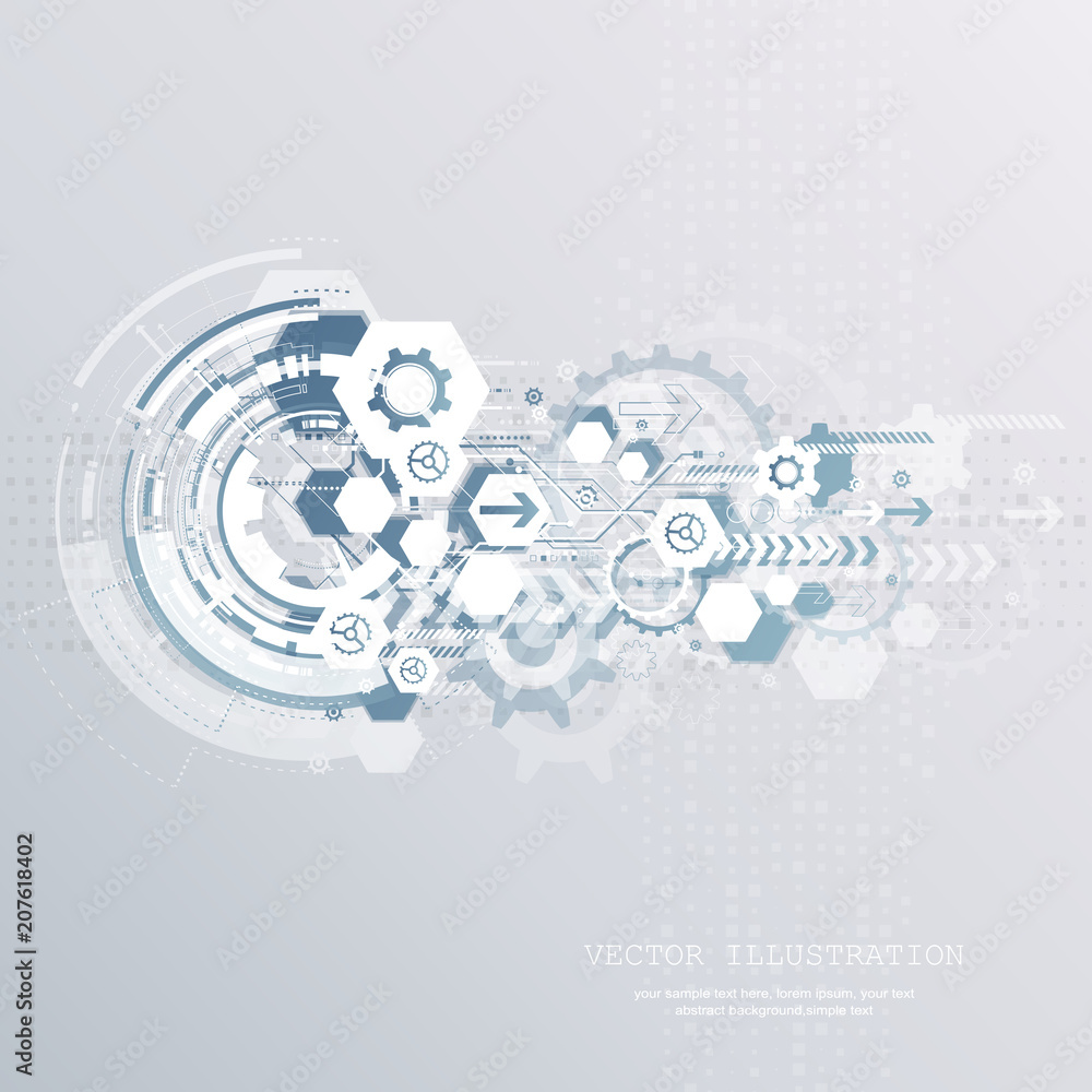 Aufkleber engineering technology various blue elements witn geometric shape, digital space for content, networ