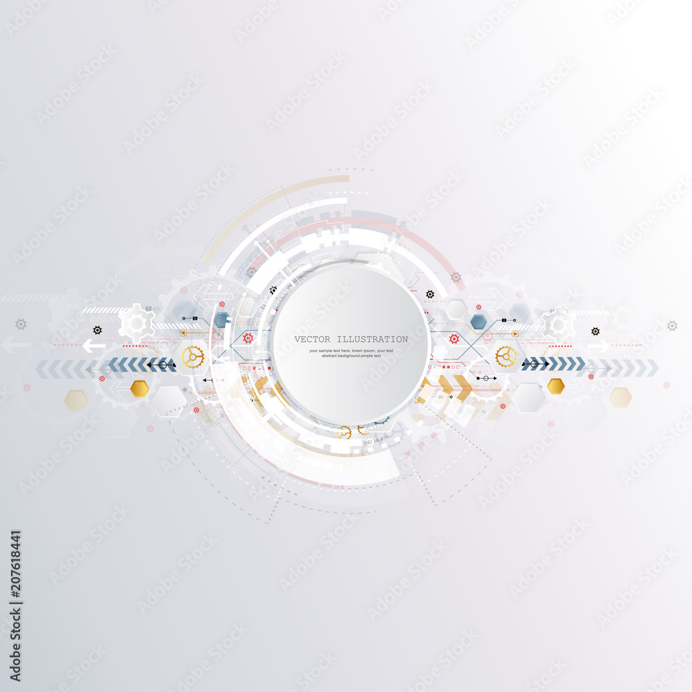 Fototapete engineering technology various multicolour elements witn geometric shape, digital space for content,