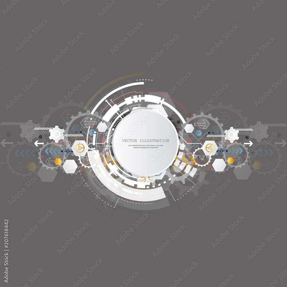 Poster engineering technology various multicolour elements witn geometric shape, digital space for content,