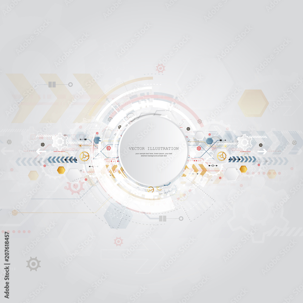 Poster engineering technology various multicolour elements witn geometric shape, digital space for content,