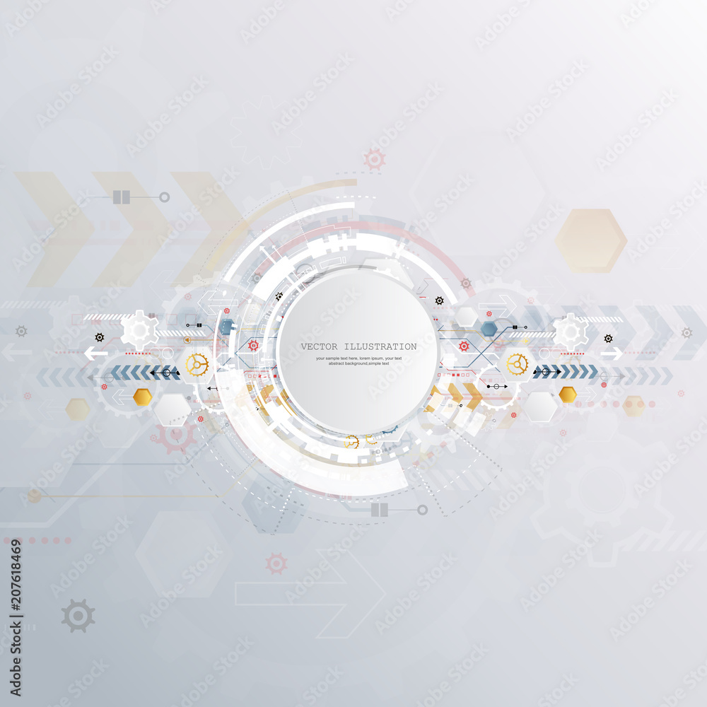 Poster engineering technology various multicolour elements witn geometric shape, digital space for content,